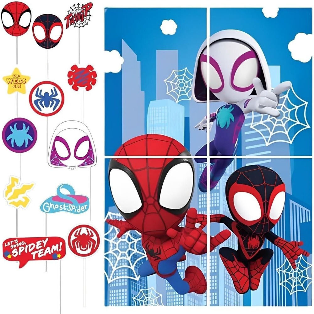 Marvel Spidey Amazing Friends Backdrop with Props Kids Birthday Party Decoration